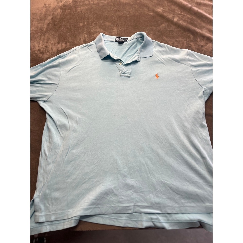 Polo Ralph Lauren Mens XL Light Blue Short Sleeve Cotton Pique Polo Shirt Orange